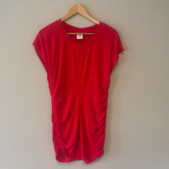 CABI Women’s Short Sleeve Red Body-con Shirt Dress w/ Adjustable Sleeves Medium - Picture 1 of 10